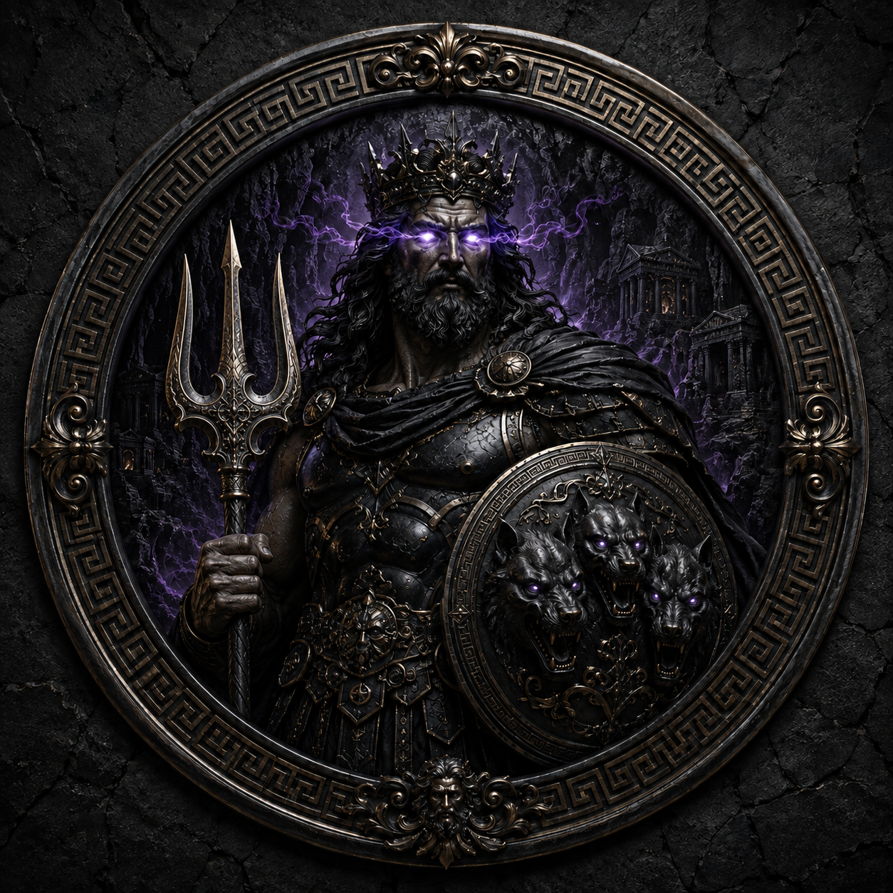 Hades hero piece with violet underworld effects