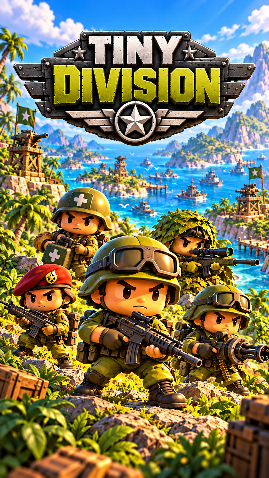 The Tiny Division squad on a tropical battlefield